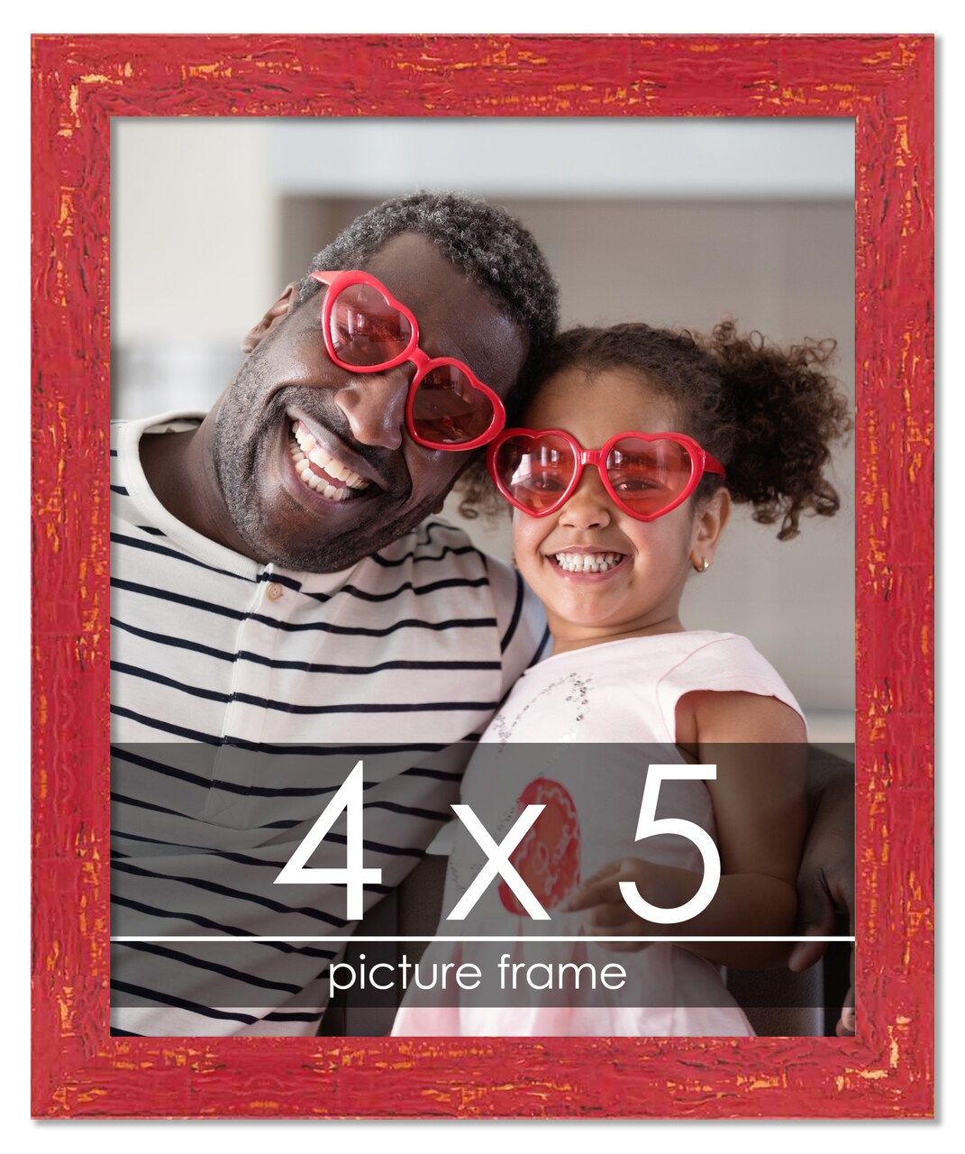 Photo Size Shabby Chic Red Picture Frame - UV Acrylic, Foam Board Backing, Hanging Hardware